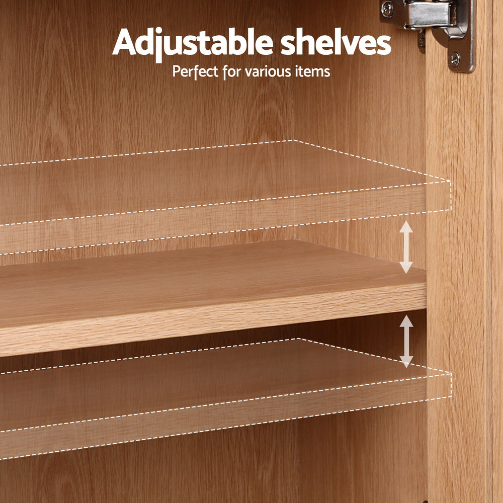 Artiss Buffet Sideboard Hutch Storage Cabinet Kitchen Cupboard Hooks Rattan Pine - Image 6