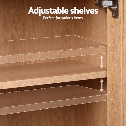 Artiss Buffet Sideboard Hutch Storage Cabinet Kitchen Cupboard Hooks Rattan Pine - Image 6