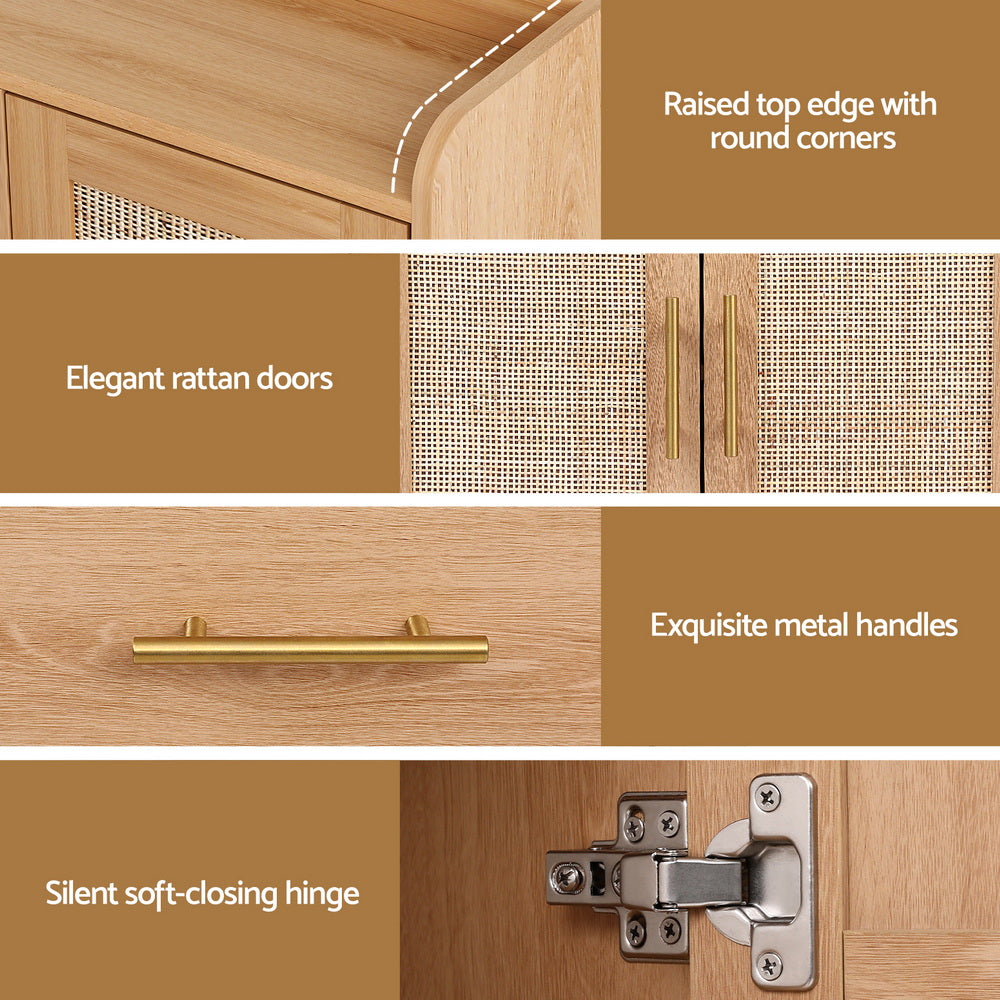 Artiss Buffet Sideboard Hutch Storage Cabinet Kitchen Cupboard Hooks Rattan Pine - Image 9