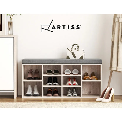 Artiss Shoe Rack Cabinet Shoe Bench Fabric Seat Pine BOA - Image 6