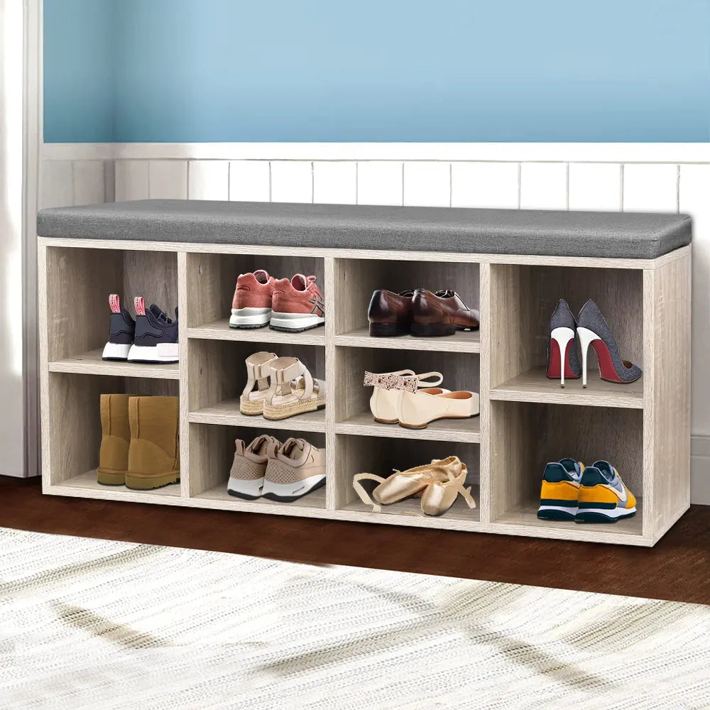 Artiss Shoe Rack Cabinet Shoe Bench Fabric Seat Pine BOA - Image 7