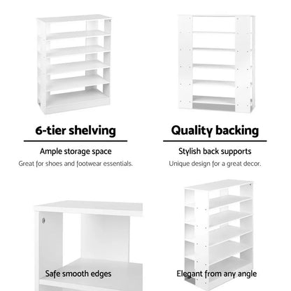 Artiss Shoe Rack Cabinet 30 Pairs 6-Tier Shelf White - Image 8