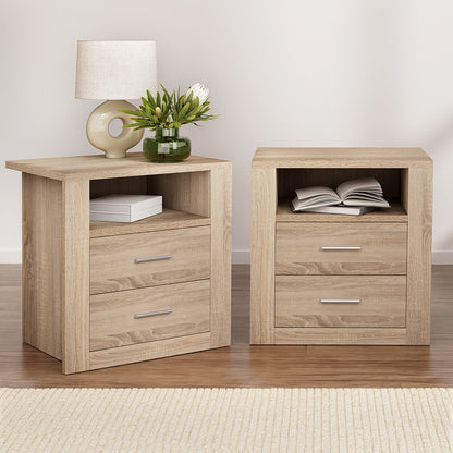 Artiss 2X Bedside Table 2 Drawers with Shelf - TARA Oak - Image 7