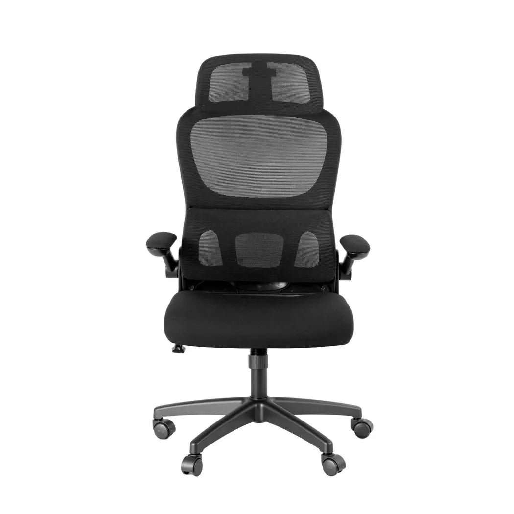 Artiss Office Desk and Chair Set L Shaped Computer Desk 136cm with 2 Tier Storage Shelves, Ergonomic Mesh Office Chair with Adjustable Headrest, Flip-Up Armrests & Lumbar Support - Image 3