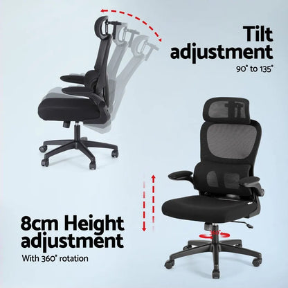 Artiss Office Desk and Chair Set L Shaped Computer Desk 136cm with 2 Tier Storage Shelves, Ergonomic Mesh Office Chair with Adjustable Headrest, Flip-Up Armrests & Lumbar Support - Image 4