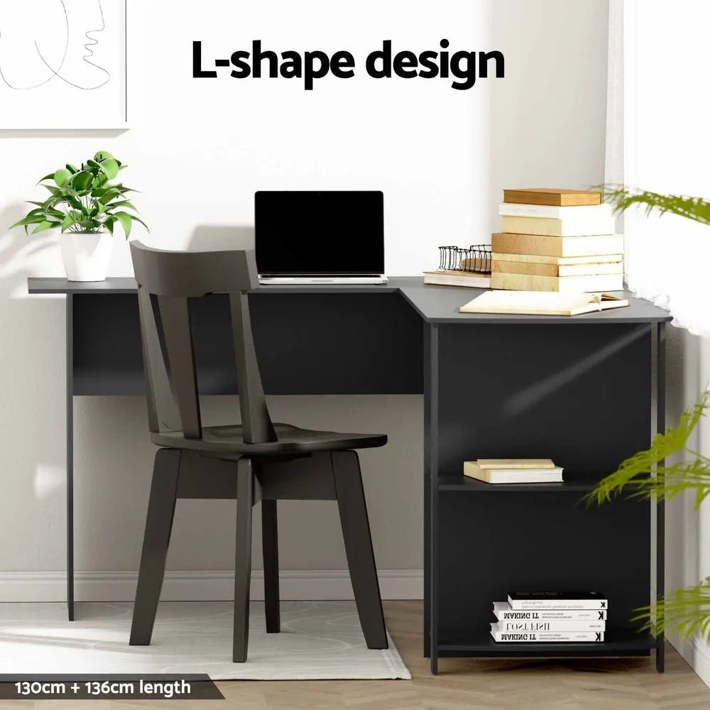 Artiss Office Desk and Chair Set L Shaped Computer Desk 136cm with 2 Tier Storage Shelves, Ergonomic Mesh Office Chair with Adjustable Headrest, Flip-Up Armrests & Lumbar Support - Image 9