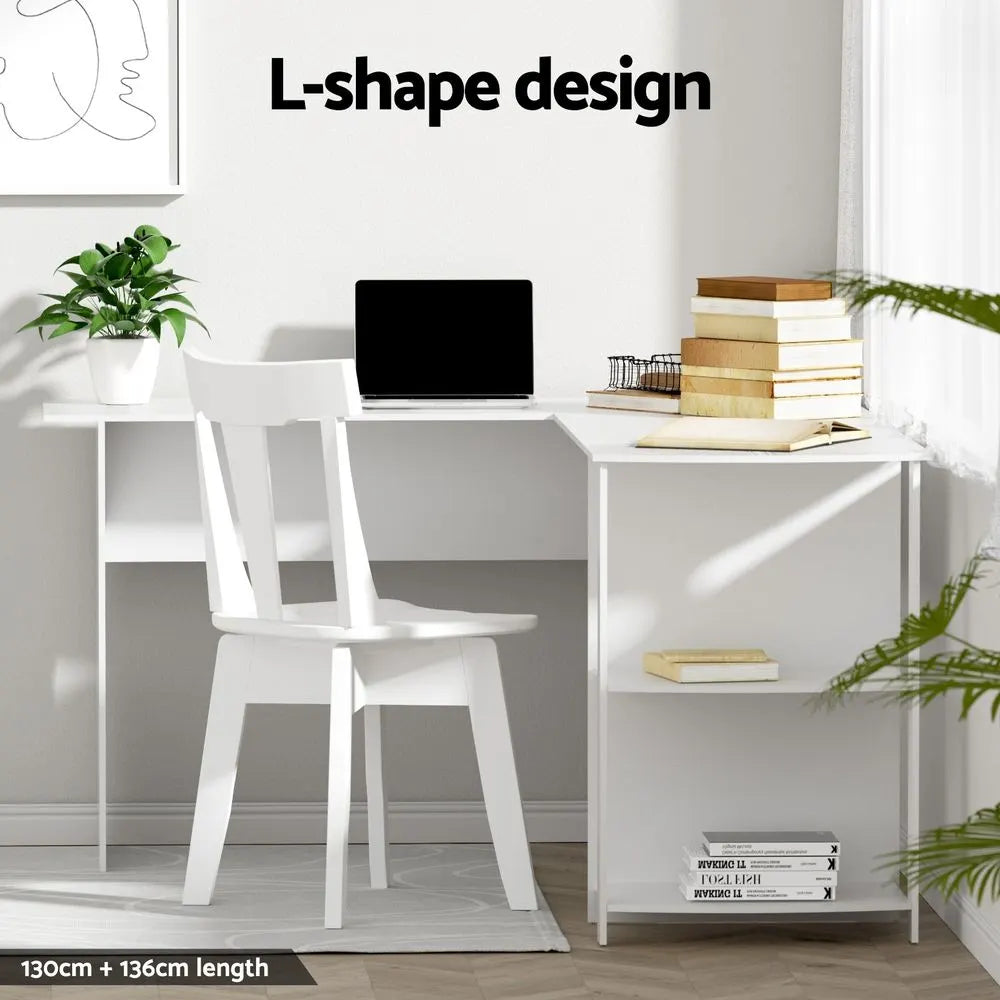 Artiss Home Office Desk and Chair Set, 136cm L Shaped Computer Desk with Shelves & Cable Management, Ergonomic Mesh Office Chair with Adjustable Headrest, Flip-Up Armrests - Image 8