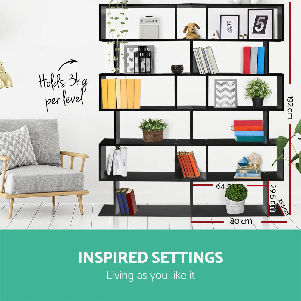 Artiss Bookshelf 6 Tiers - RIVA Black - Image 8