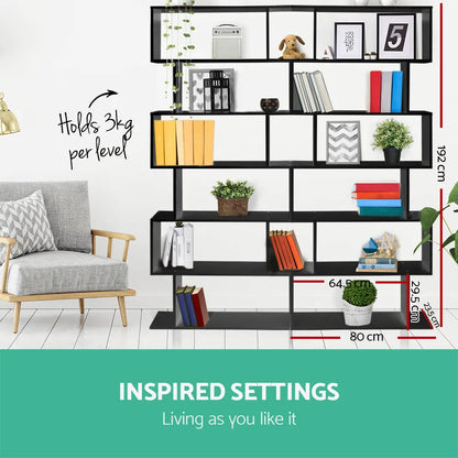 Artiss Bookshelf 6 Tiers - RIVA Black - Image 8