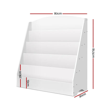 Keezi 5 Tiers Kids Bookshelf Magazine Shelf Organiser Bookcase Display Rack White - Image 4