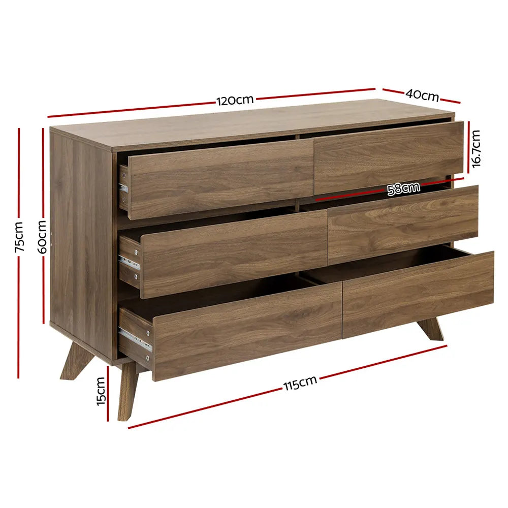 Artiss 6 Chest of Drawers - XAVI Walnut - Image 4