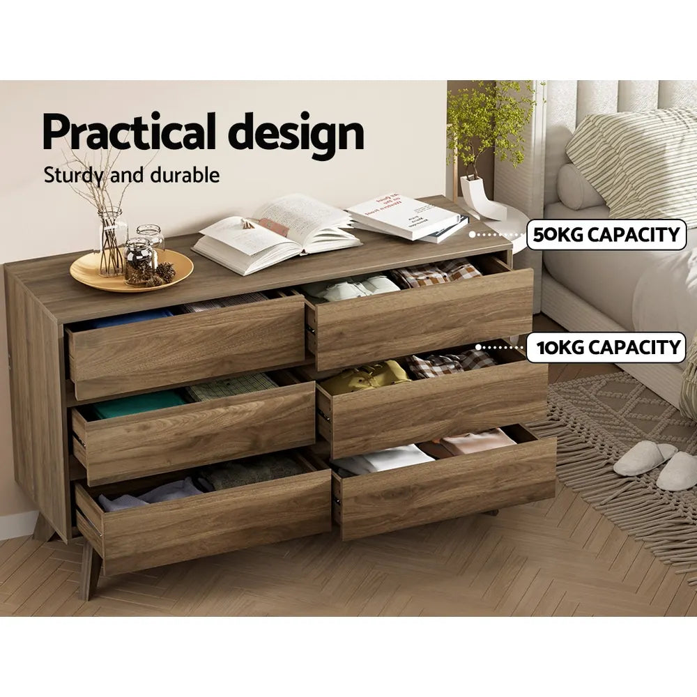 Artiss 6 Chest of Drawers - XAVI Walnut - Image 7