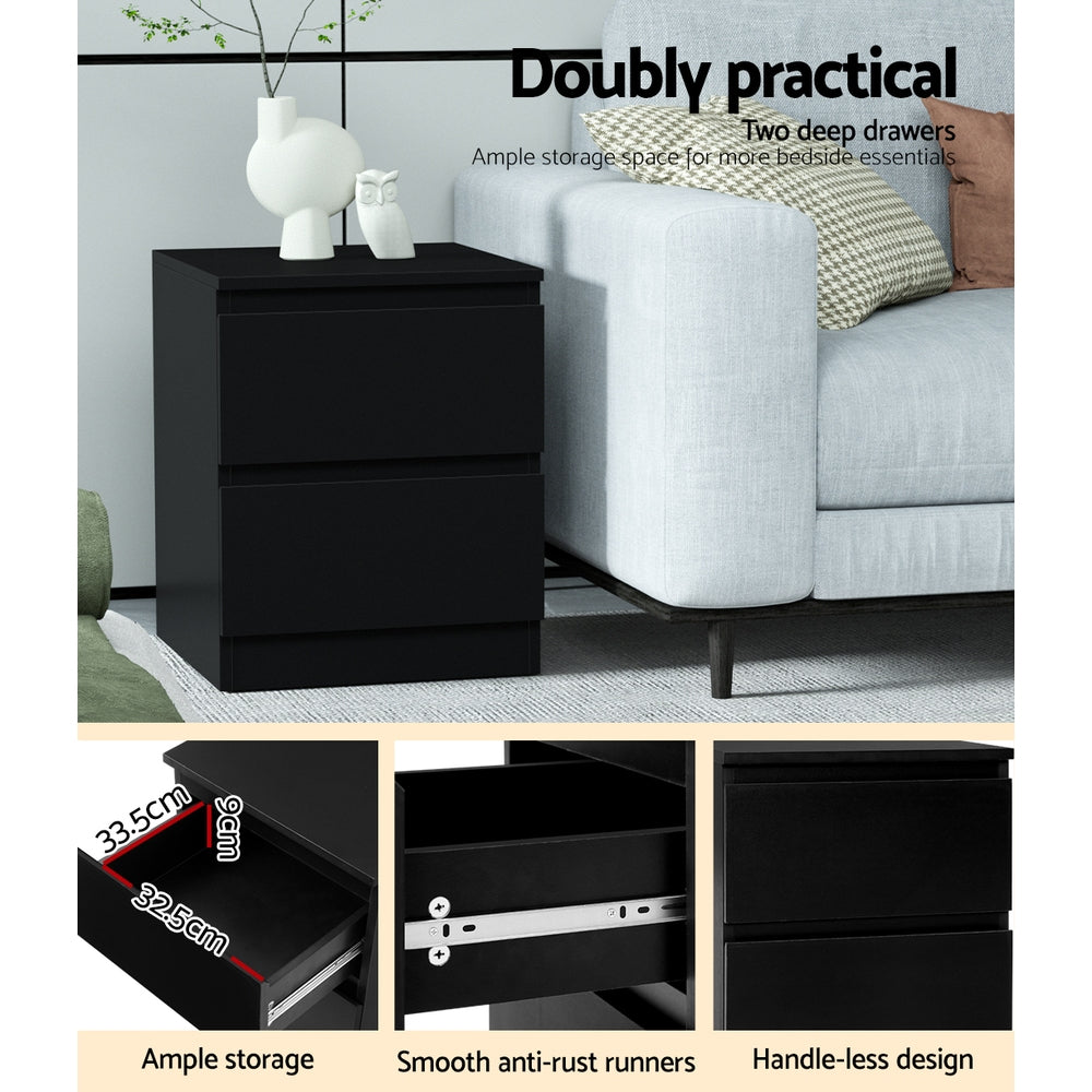 Artiss 2x Bedside Table 2 Drawers - PEPE Black - Image 6