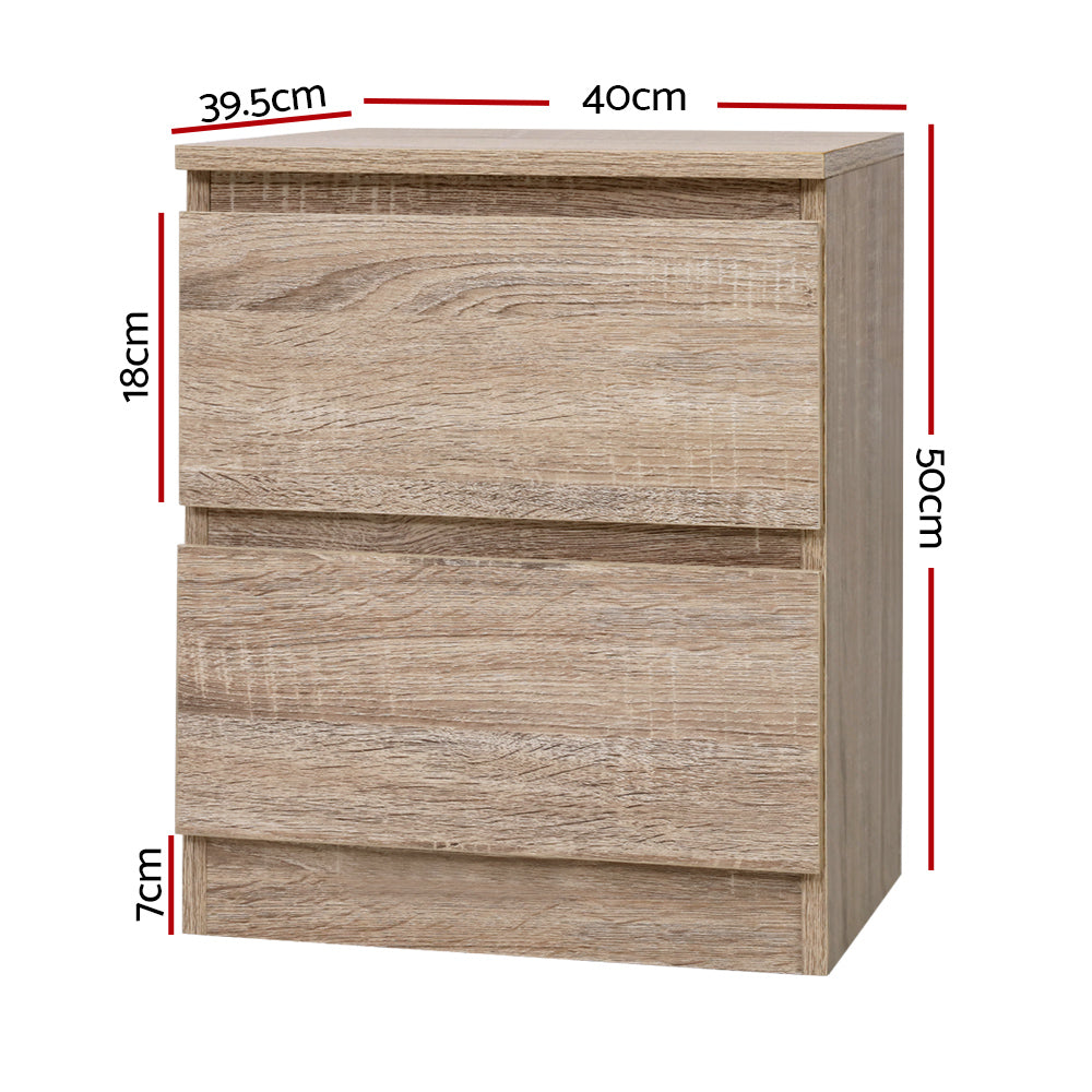 Artiss 2x Bedside Table 2 Drawers - PEPE Oak - Image 2