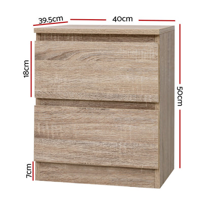 Artiss 2x Bedside Table 2 Drawers - PEPE Oak - Image 2