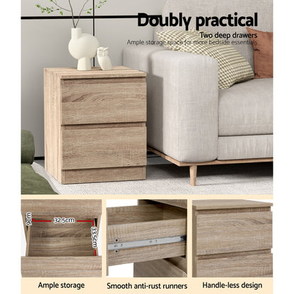 Artiss 2x Bedside Table 2 Drawers - PEPE Oak - Image 6