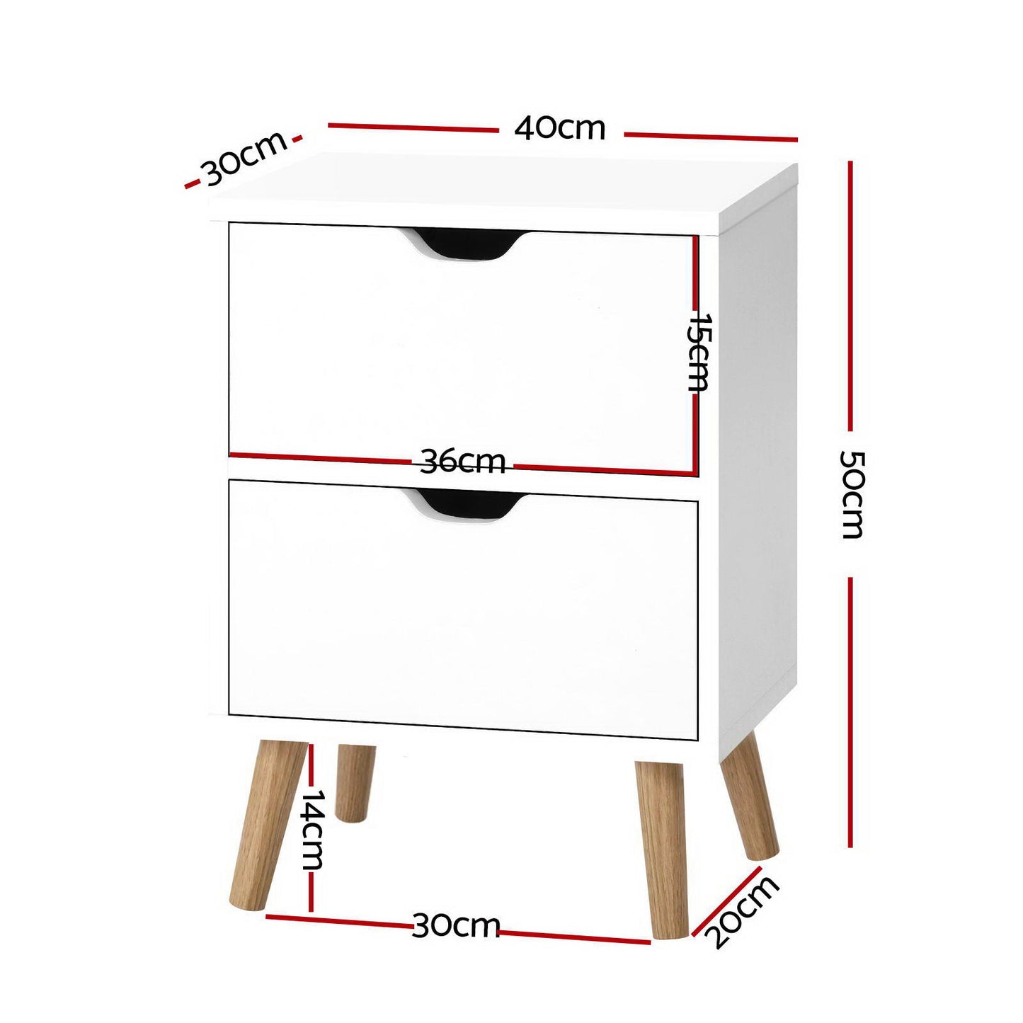 Artiss 2X Bedside Table 2 Drawers - BODEN White - Image 2