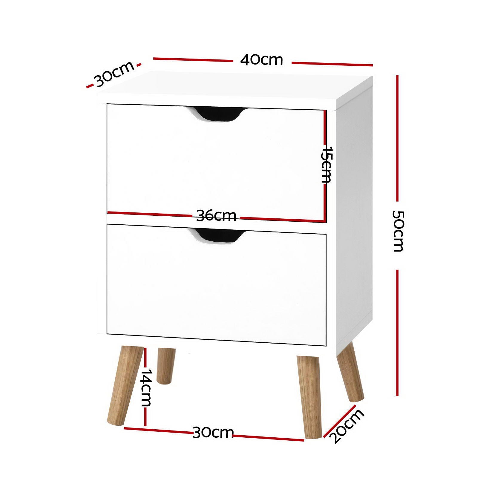 Artiss 2X Bedside Table 2 Drawers - BODEN White - Image 2