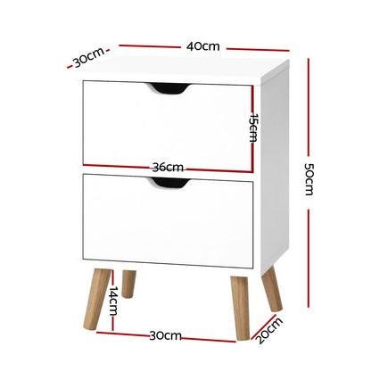 Artiss 2X Bedside Table 2 Drawers - BODEN White - Image 2