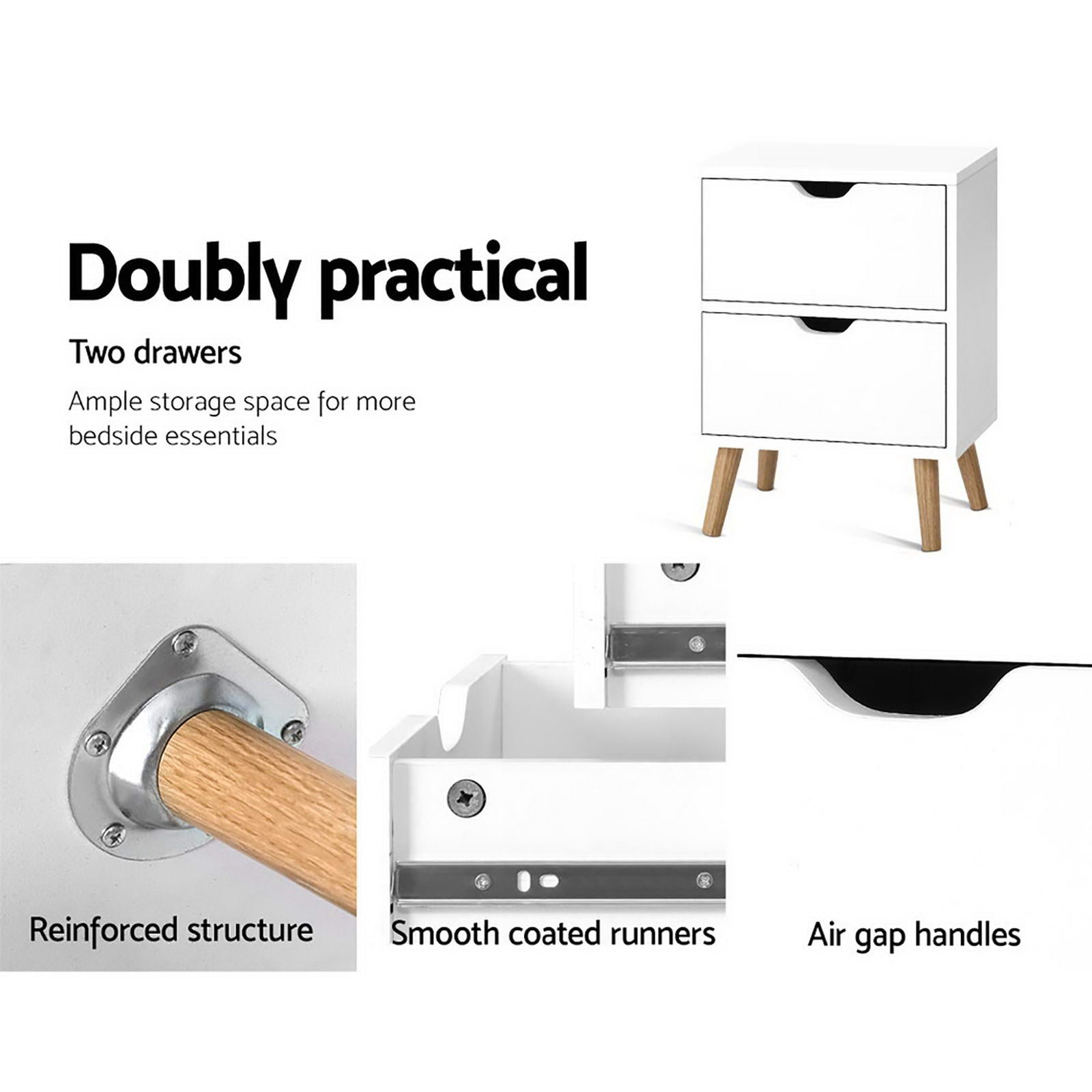 Artiss 2X Bedside Table 2 Drawers - BODEN White - Image 5