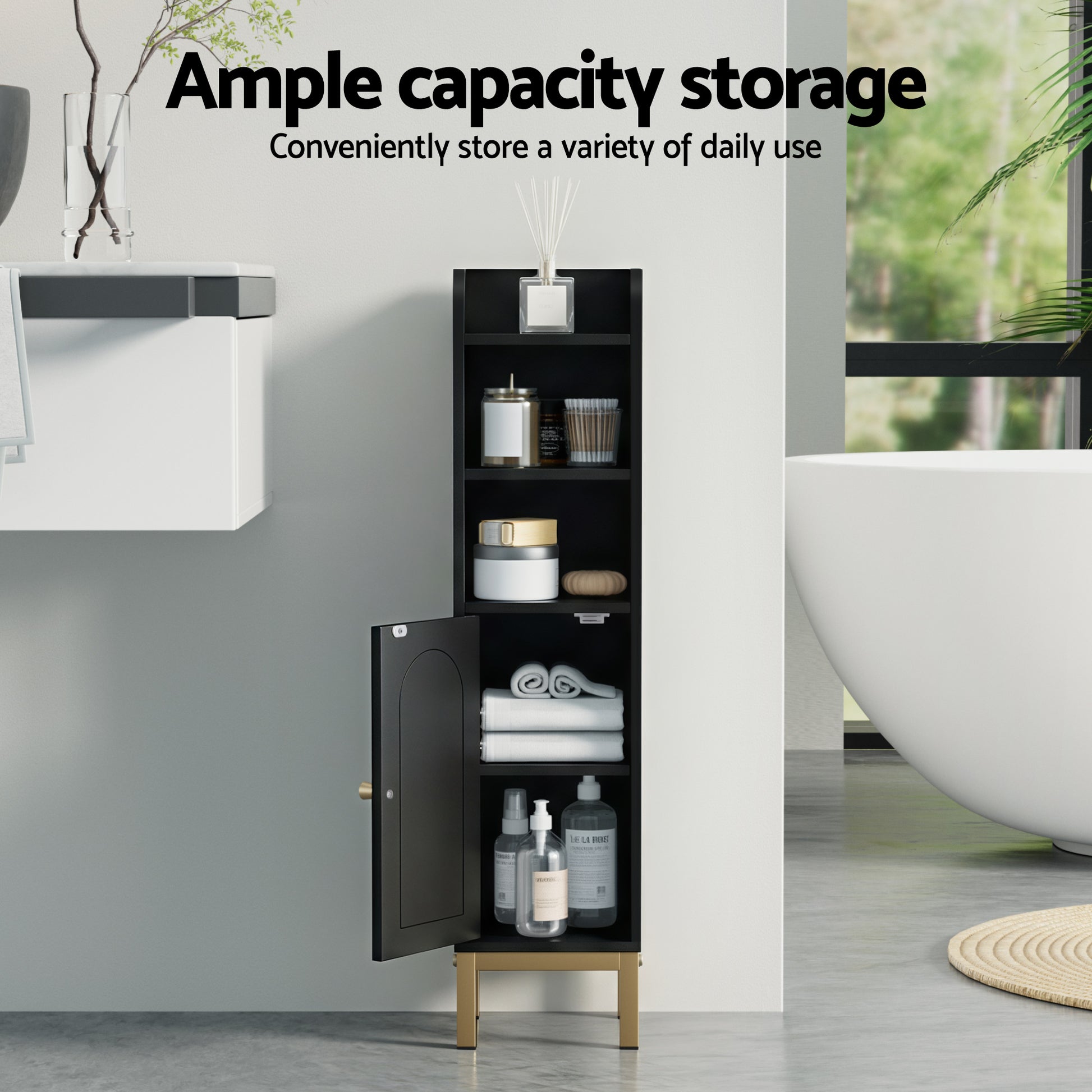 Artiss Bathroom Storage Cabinet Floor Organizer Toilet Corner Adjustable Black - Image 5
