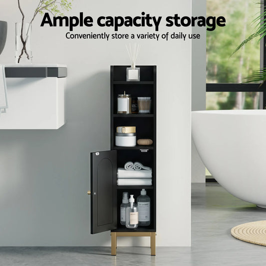 Artiss Bathroom Storage Cabinet Floor Organizer Toilet Corner Adjustable Black - Image 5
