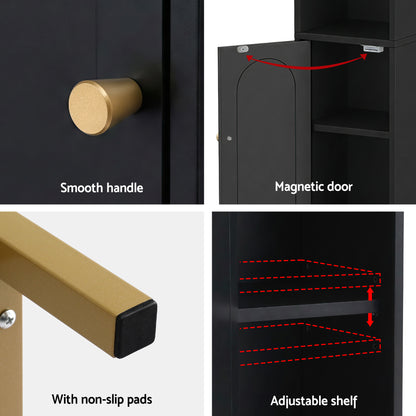 Artiss Bathroom Storage Cabinet Floor Organizer Toilet Corner Adjustable Black - Image 6