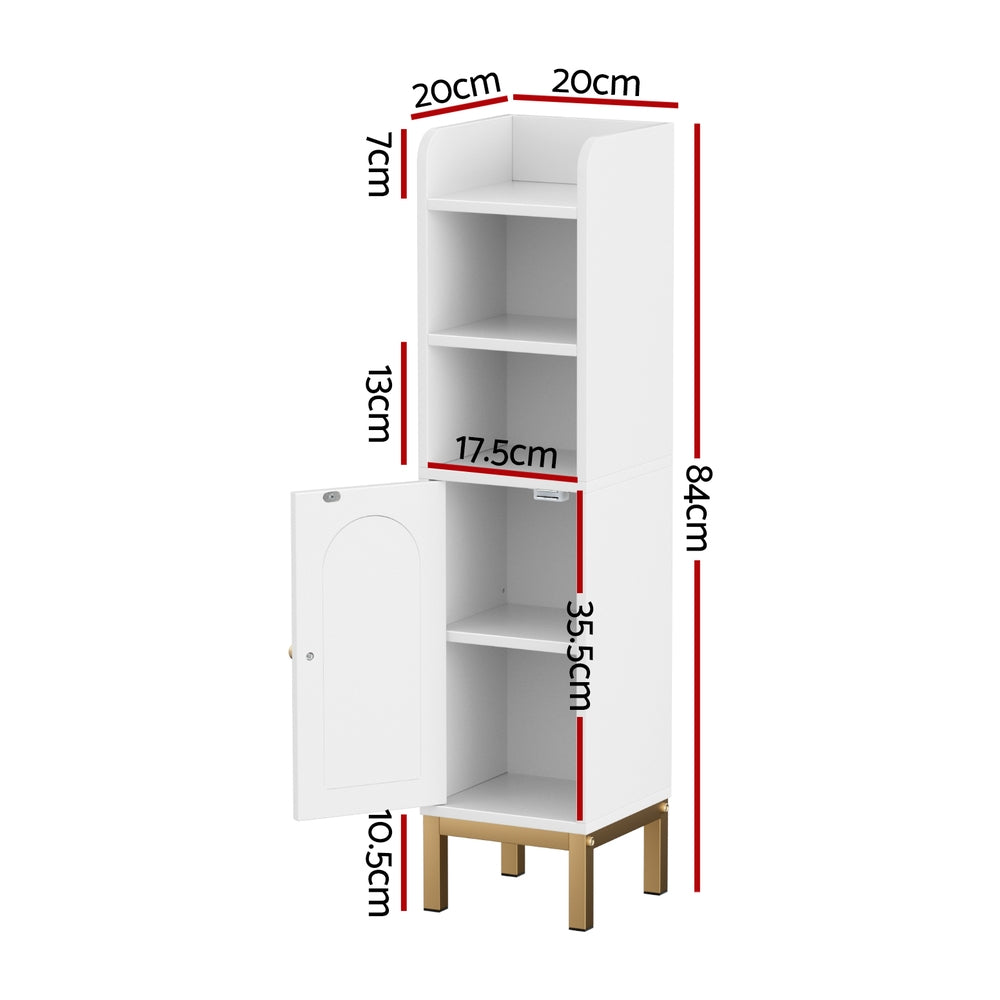 Artiss Bathroom Storage Cabinet Floor Organizer Toilet Corner Adjustable Shelf with Door White - Image 3