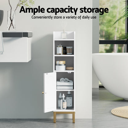 Artiss Bathroom Storage Cabinet Floor Organizer Toilet Corner Adjustable Shelf with Door White - Image 5