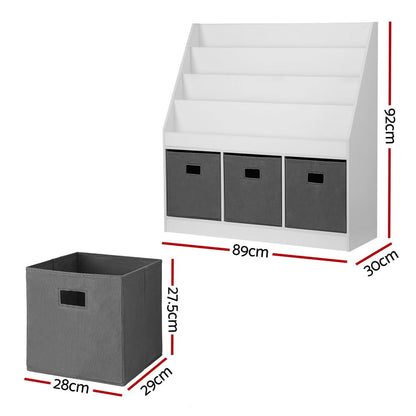 Keezi Kids Bookshelf 4 Tiers Magazine Rack Toy Box Organiser Storage Display Shelf - Image 2