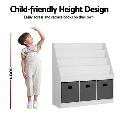 Keezi Kids Bookshelf 4 Tiers Magazine Rack Toy Box Organiser Storage Display Shelf - Image 4