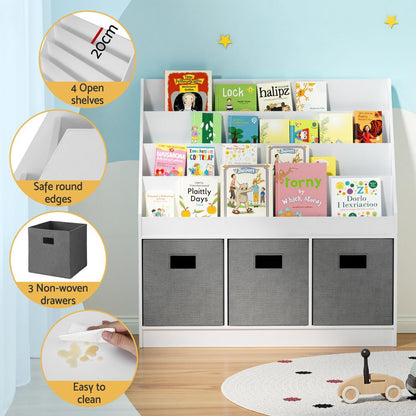 Keezi Kids Bookshelf 4 Tiers Magazine Rack Toy Box Organiser Storage Display Shelf - Image 6