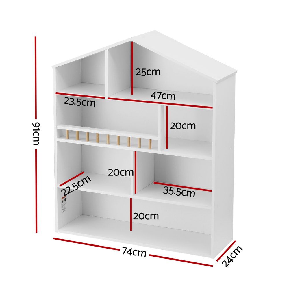 Keezi 4 Tiers Kids Bookshelf Wooden Bookcase Display Storage Organiser Cabinet White - Image 2