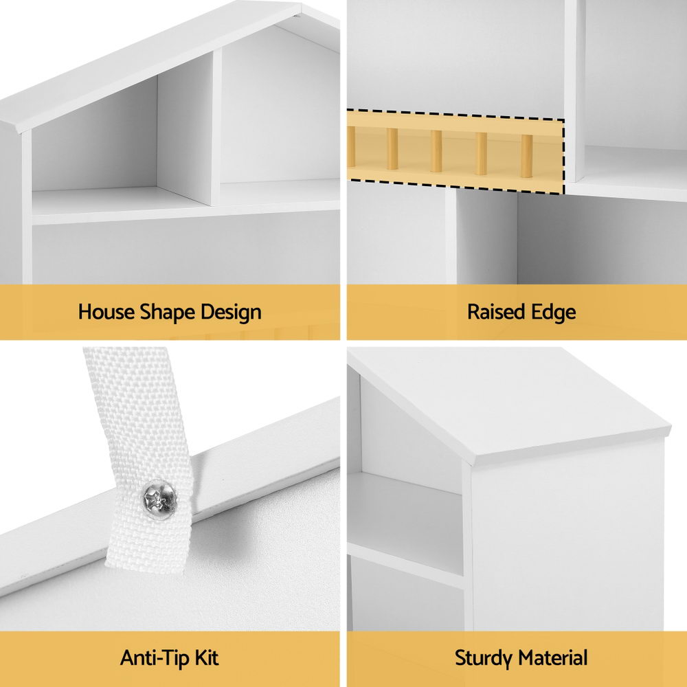 Keezi 4 Tiers Kids Bookshelf Wooden Bookcase Display Storage Organiser Cabinet White - Image 6