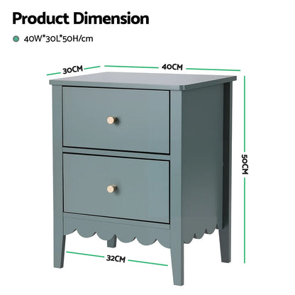 Artiss Bedside Table 2 Drawers Bedroom Storage Nightstand Green - Image 3