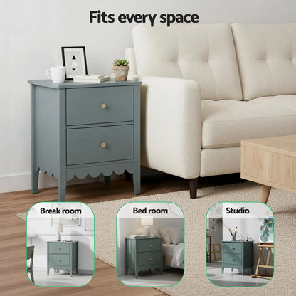 Artiss Bedside Table 2 Drawers Bedroom Storage Nightstand Green - Image 6
