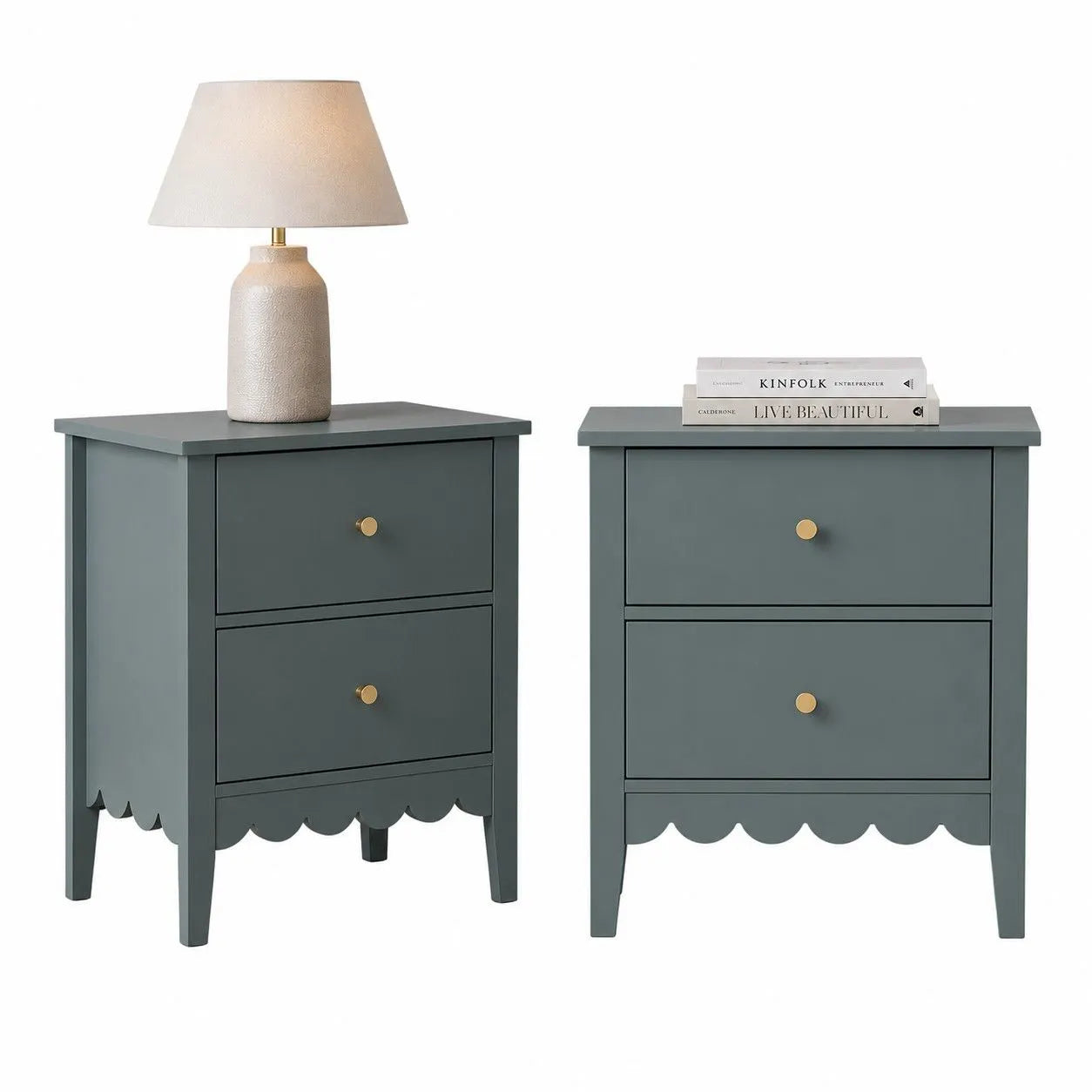 Artiss 2X Bedside Table 2 Drawers Bedroom Storage Nightstand Green - Image 2