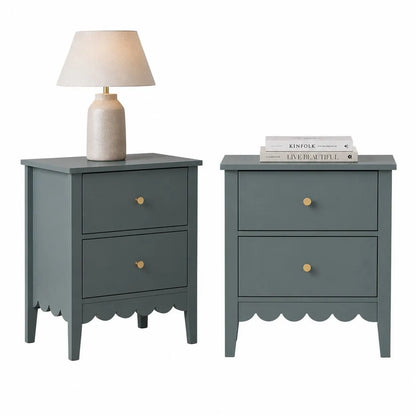 Artiss 2X Bedside Table 2 Drawers Bedroom Storage Nightstand Green - Image 2