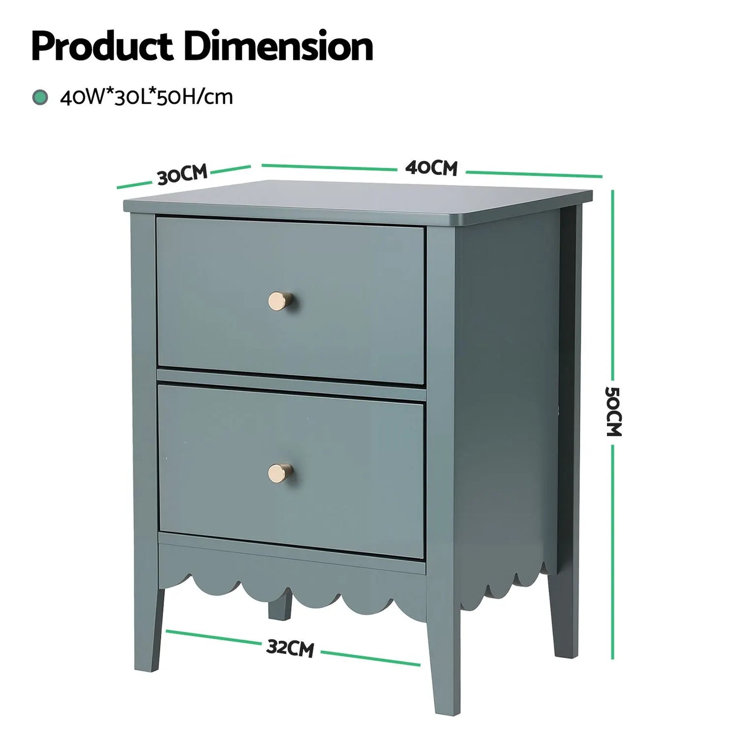 Artiss 2X Bedside Table 2 Drawers Bedroom Storage Nightstand Green - Image 3