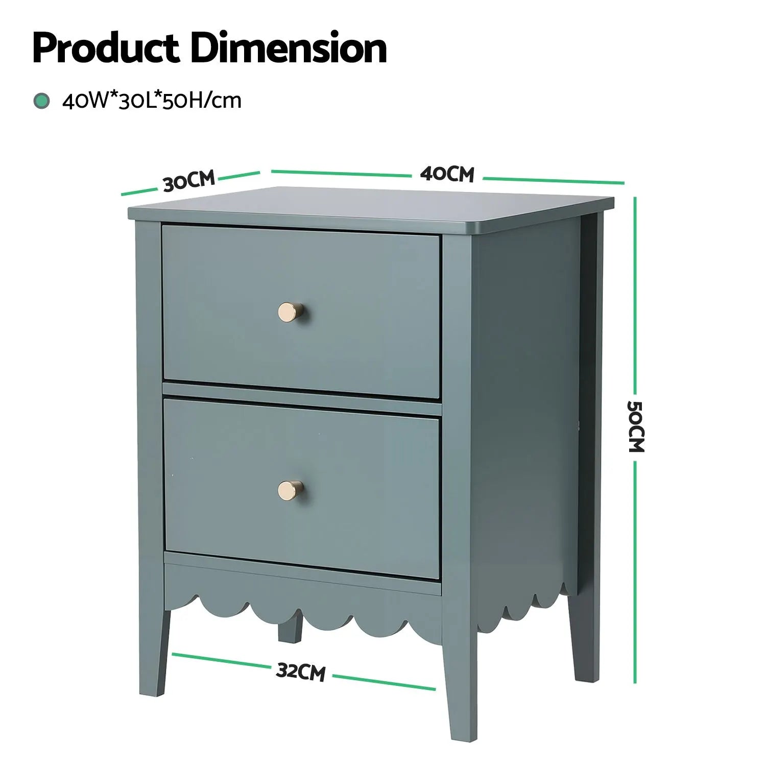 Artiss 2X Bedside Table 2 Drawers Bedroom Storage Nightstand Green - Image 3