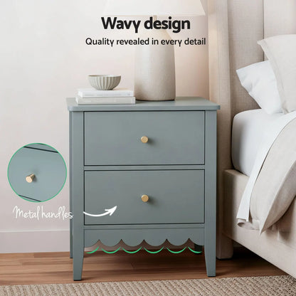 Artiss 2X Bedside Table 2 Drawers Bedroom Storage Nightstand Green - Image 5