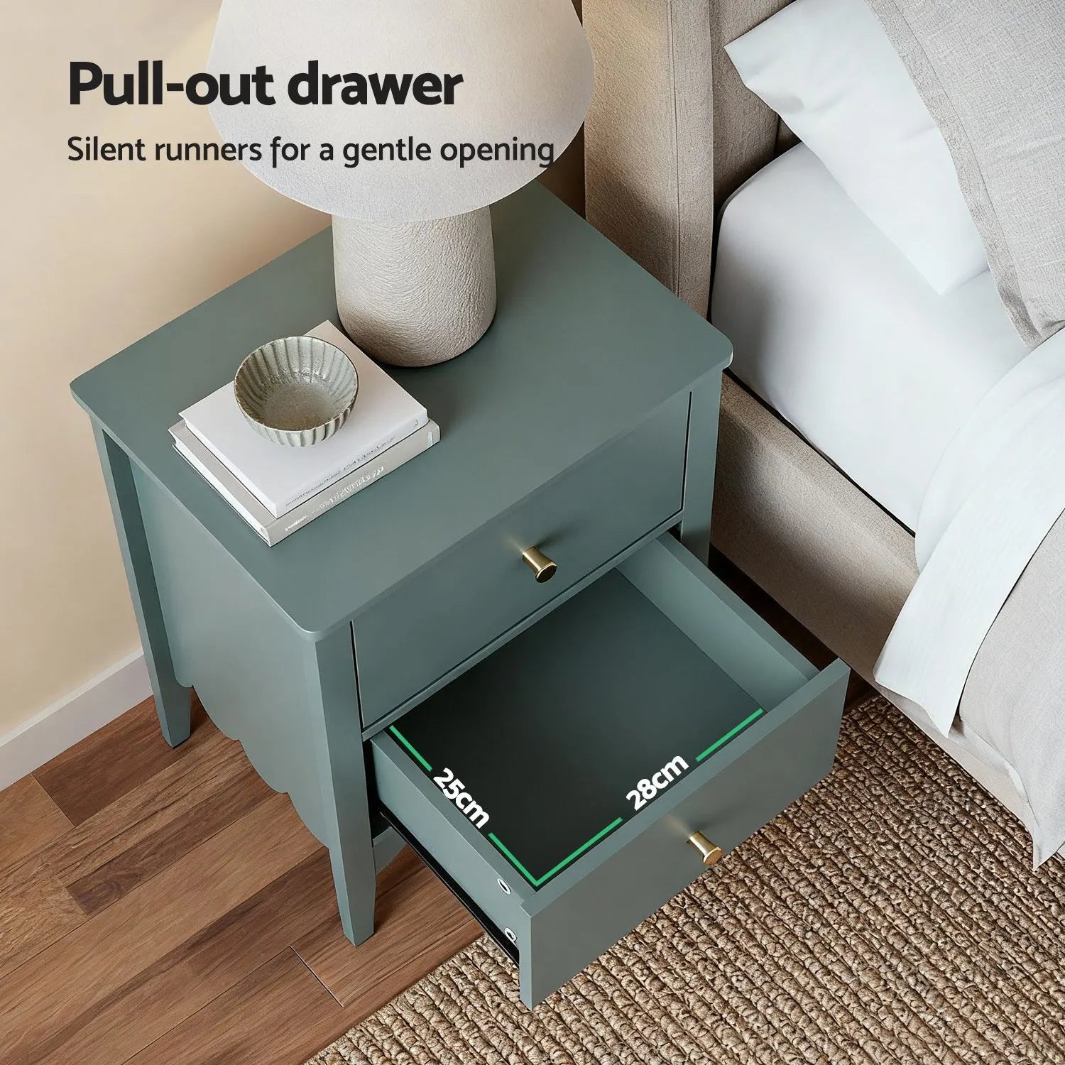 Artiss 2X Bedside Table 2 Drawers Bedroom Storage Nightstand Green - Image 6