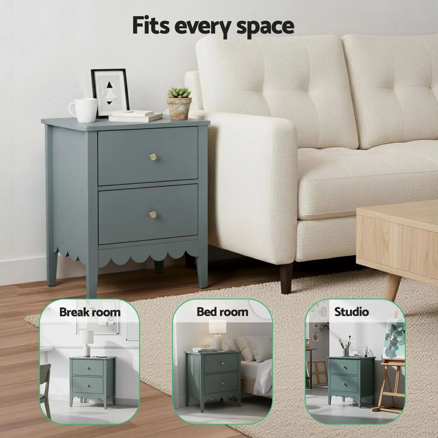 Artiss 2X Bedside Table 2 Drawers Bedroom Storage Nightstand Green - Image 7