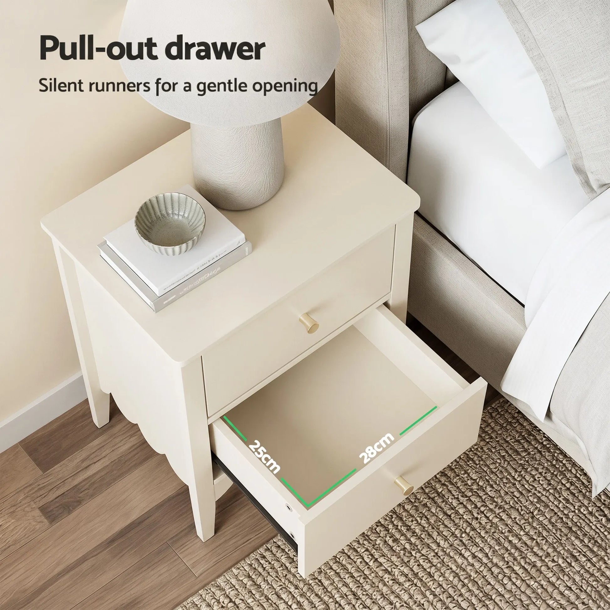 Artiss 2x Bedside Table 2 Drawers Bedroom Storage Nightstand White - Image 5