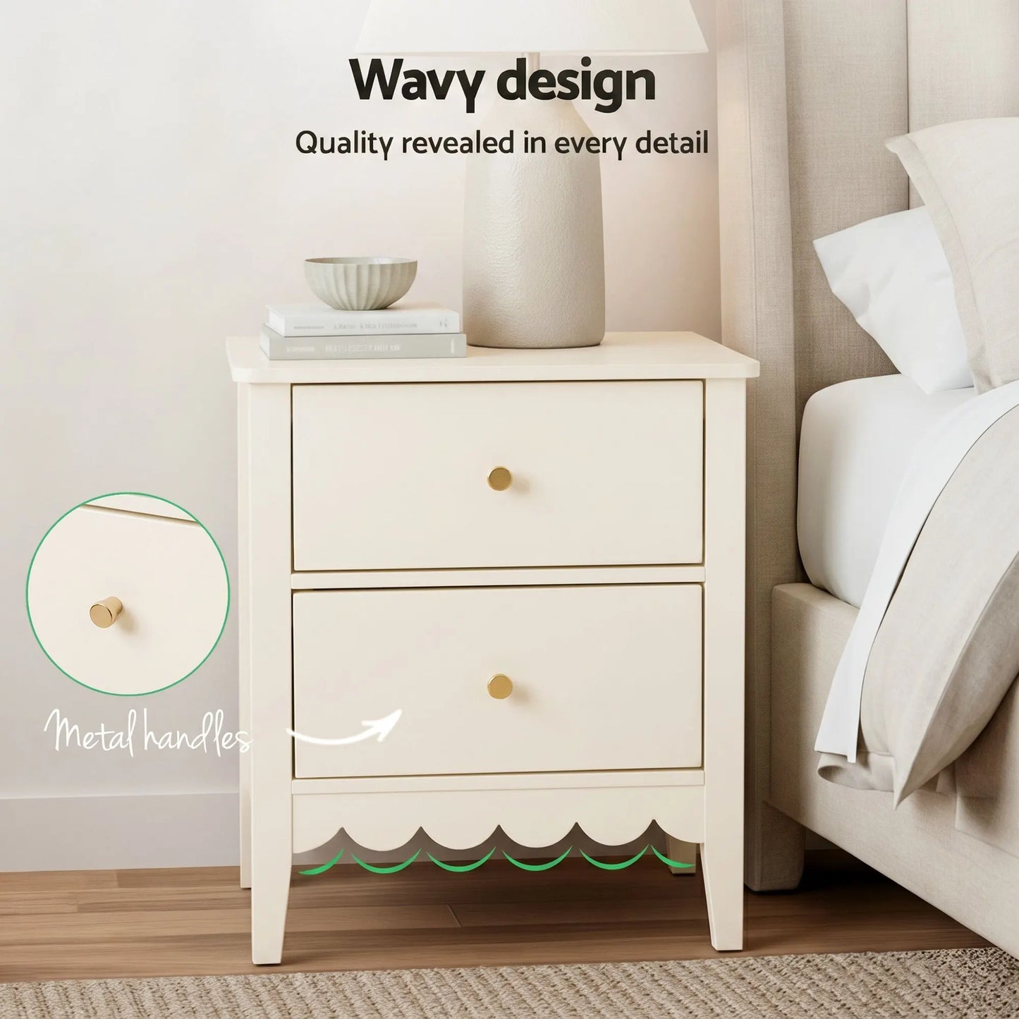 Artiss 2x Bedside Table 2 Drawers Bedroom Storage Nightstand White - Image 6