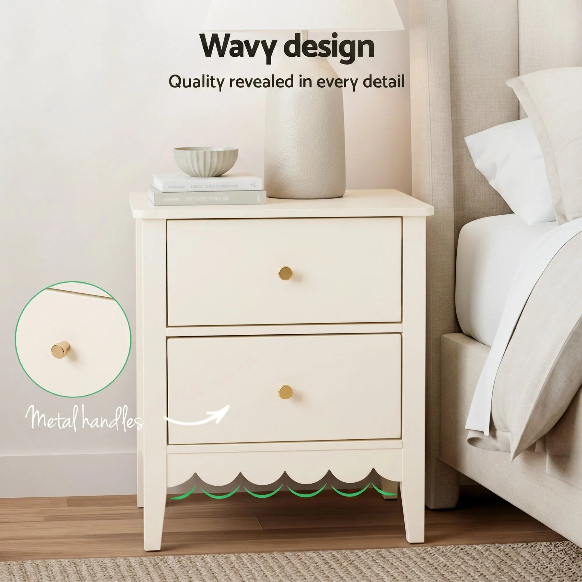 Artiss 2x Bedside Table 2 Drawers Bedroom Storage Nightstand White - Image 6