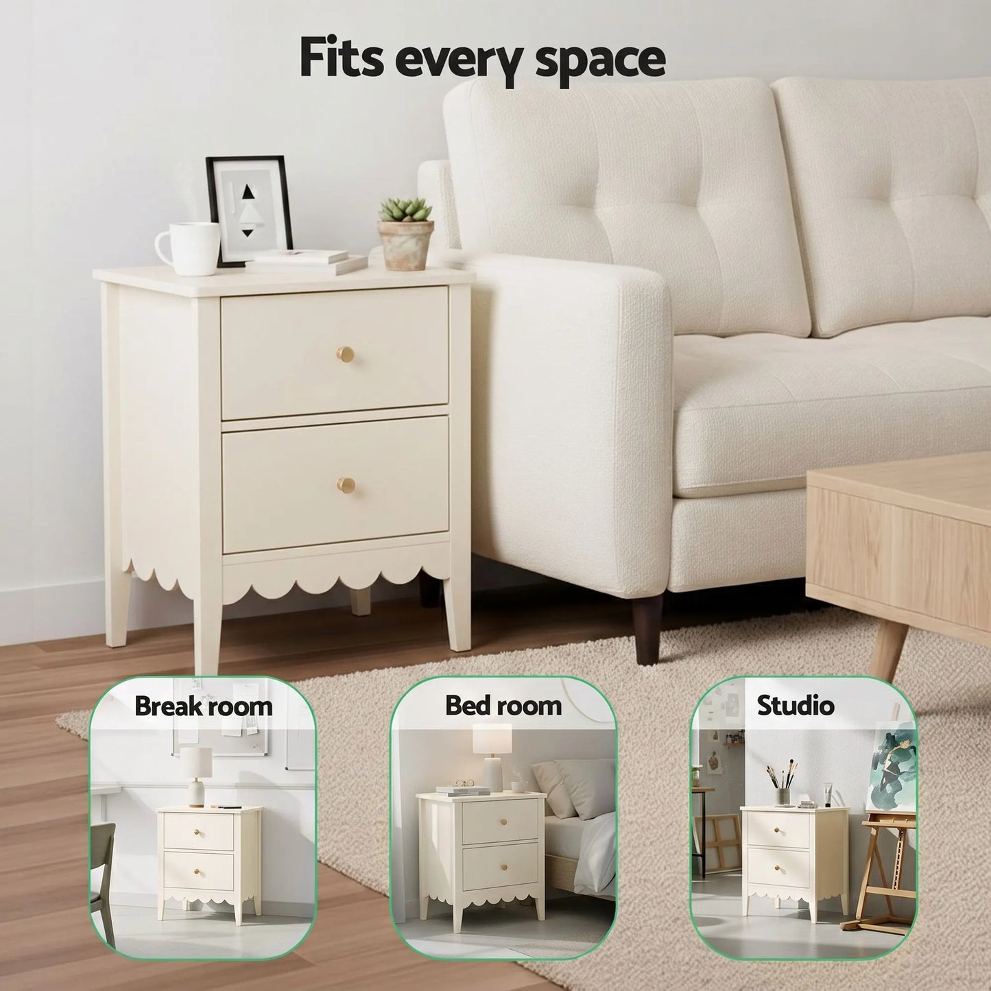 Artiss 2x Bedside Table 2 Drawers Bedroom Storage Nightstand White - Image 7