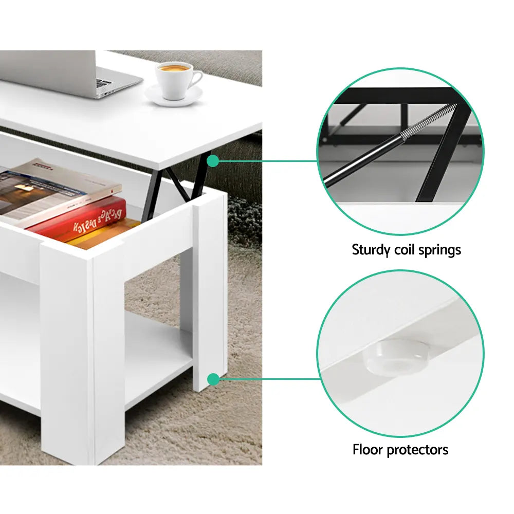 Artiss Coffee Table Lift-top Coffee Table White - Image 6