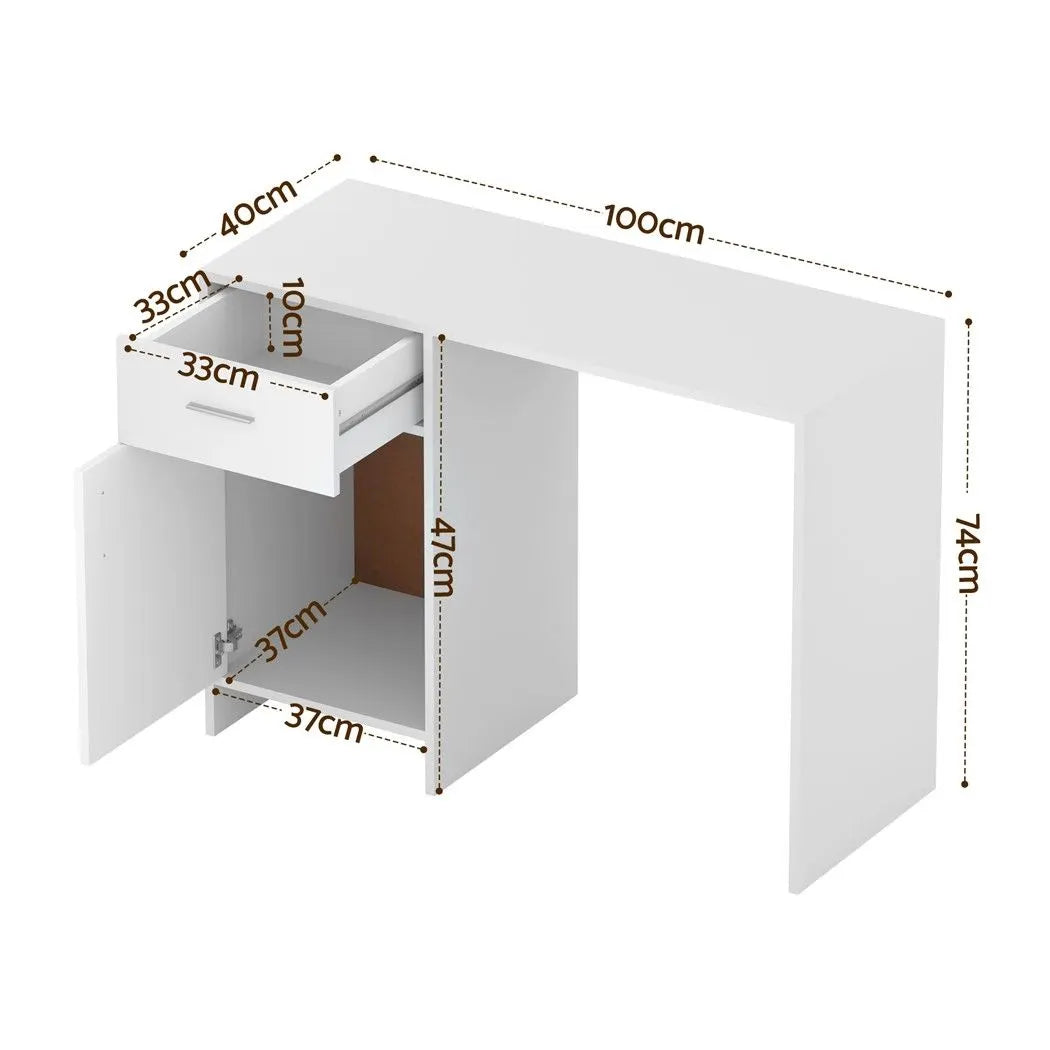 Artiss Computer Desk Drawer Cabinet White 100CM - Image 2