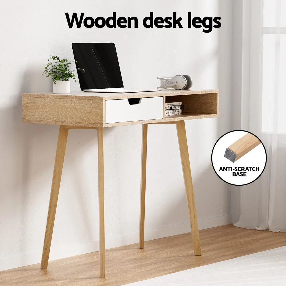 Artiss Computer Desk Drawer Cabinet Shelf Oak 90CM - Image 6